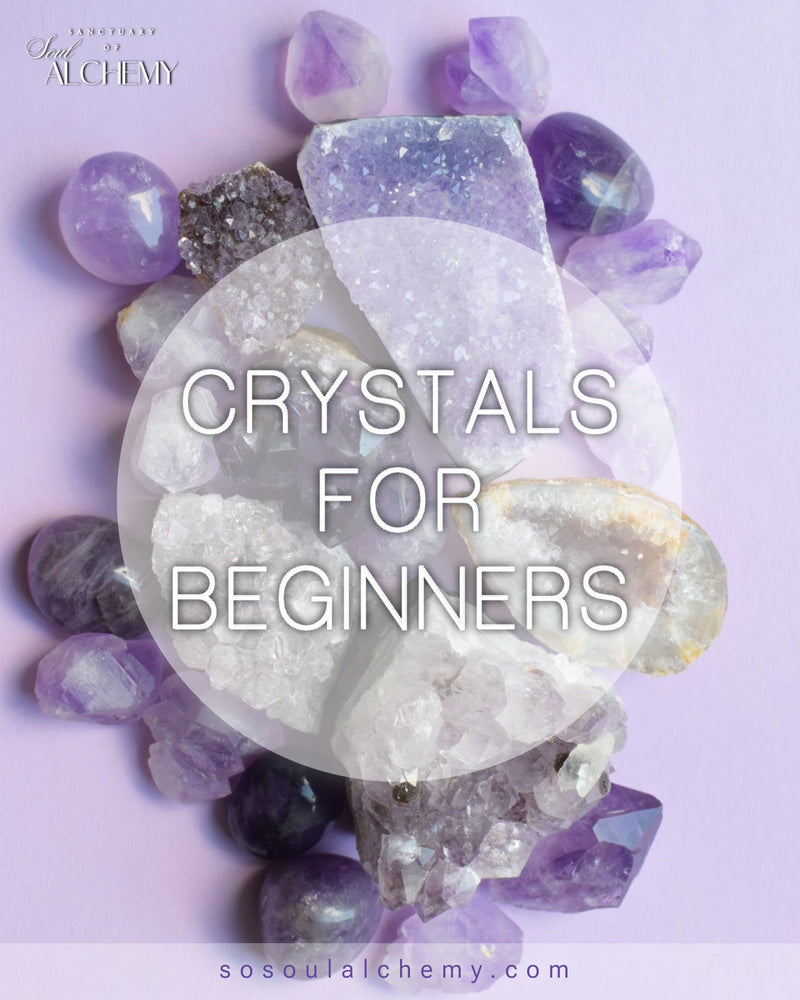 A beautiful selection of crystals including amethyst tumblestones for beginners