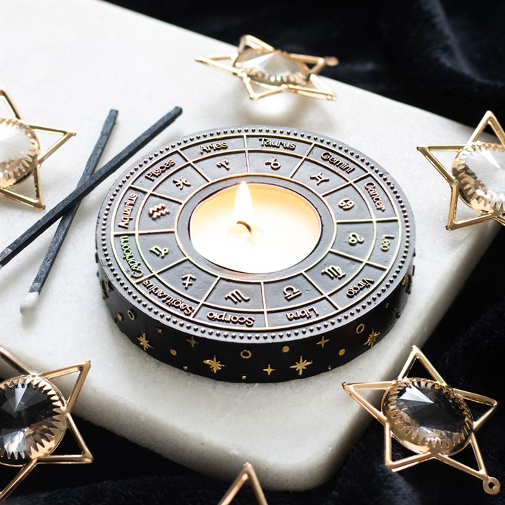 Astrology Wheel Resin Tealight Candle Holder – Celestial Home Decor & Gift