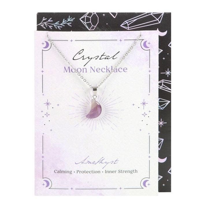 Amethyst Crystal Moon Necklace on Greeting Card – Crystal Jewellery Gift