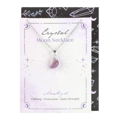 Amethyst Crystal Moon Necklace on Greeting Card – Crystal Jewellery Gift