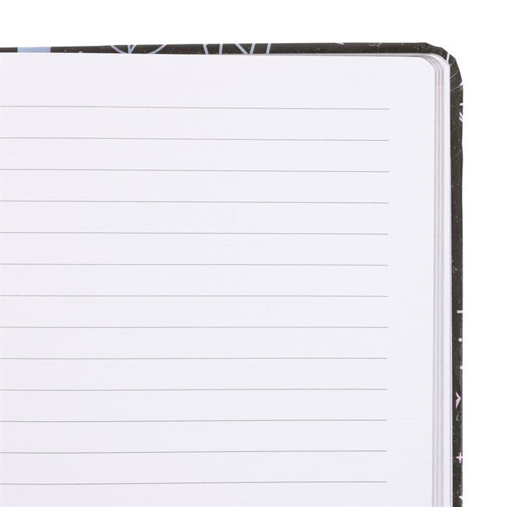 Notebook with lined pages on a white background