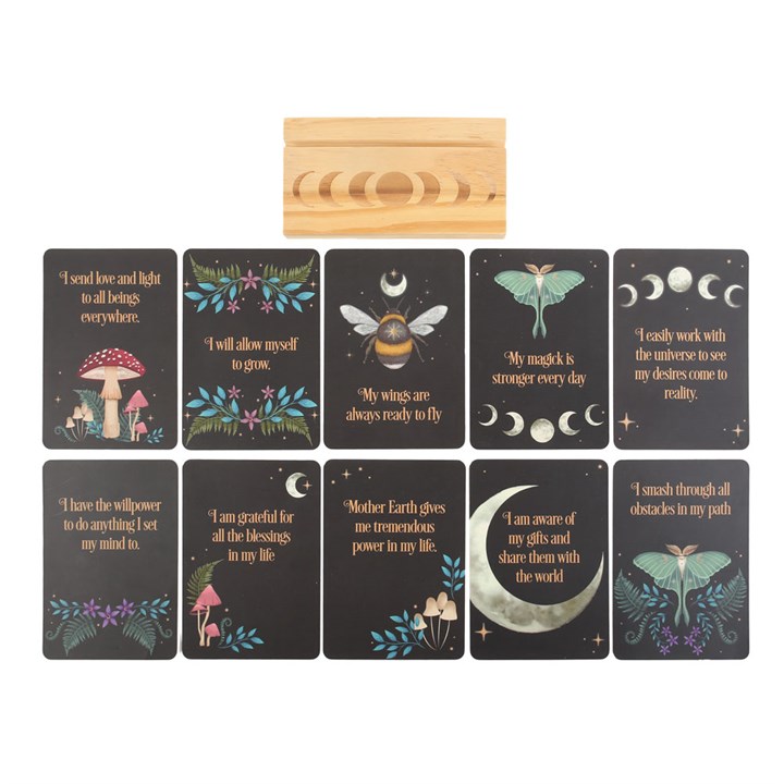 Set of tarot cards with wooden box on a white background