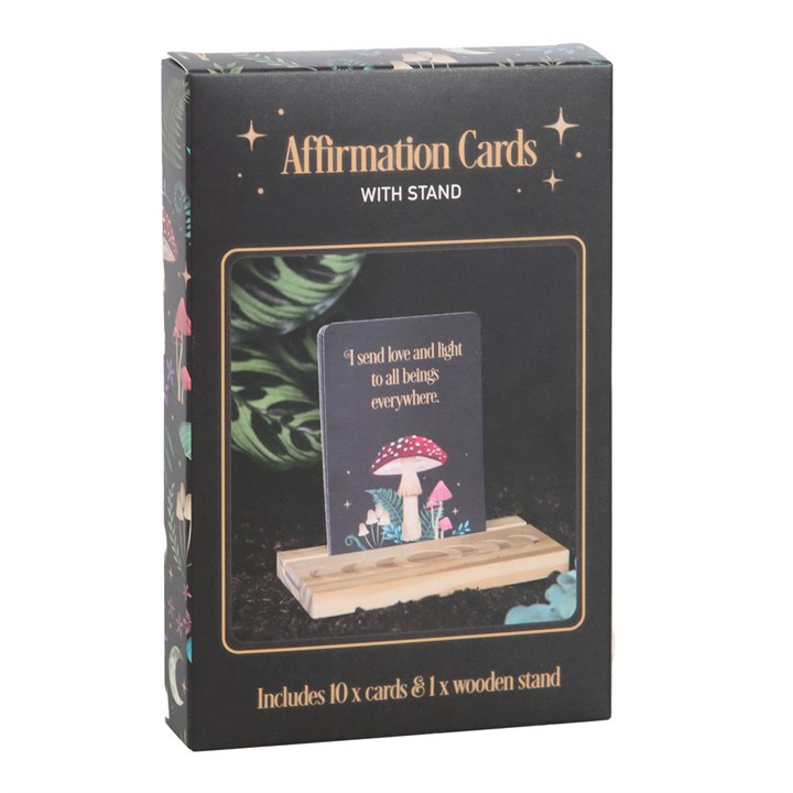 Box of affirmation cards with a stand on a white background