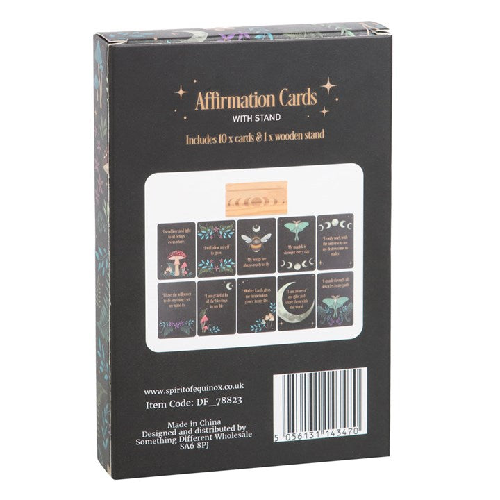 Packaging of affirmation cards with a stand on a white background