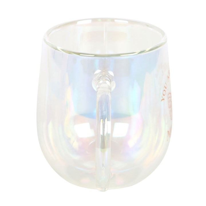 Iridescent glass candle holder on a white background