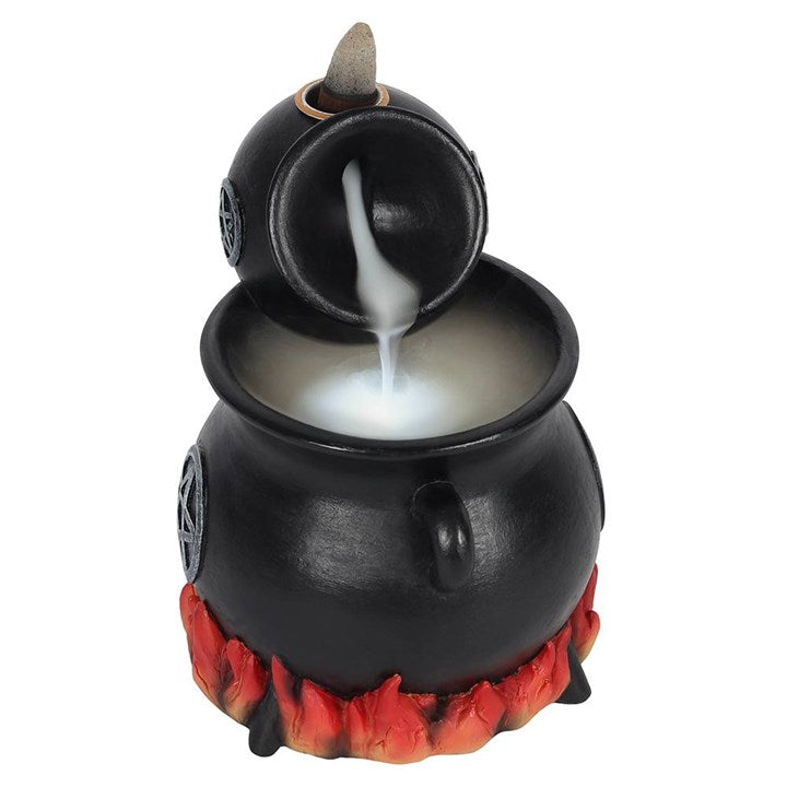 Black incense burner with red base on a white background