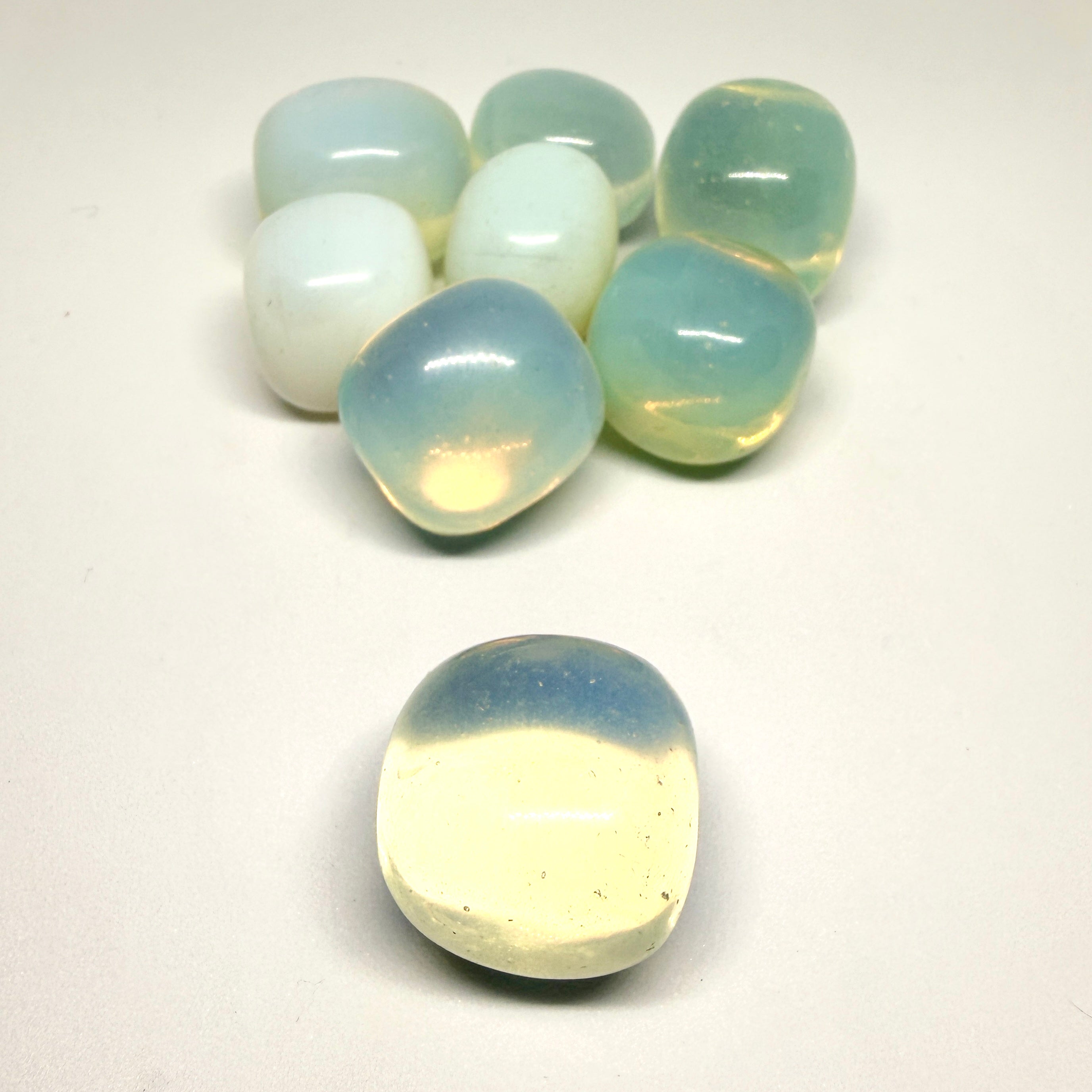 Opalite stones on a white background