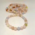 Multicolored beaded necklace on a white background