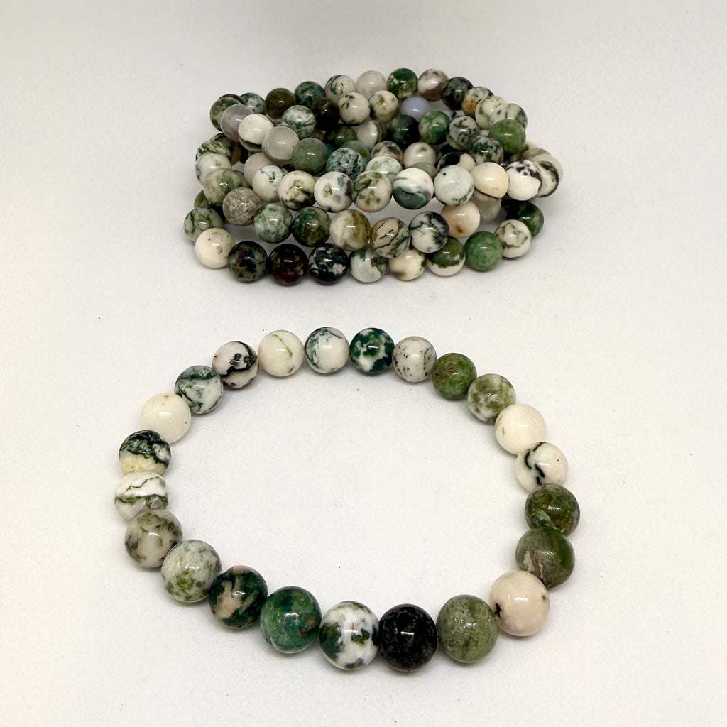 Bracelet with multicolored beads on a white background