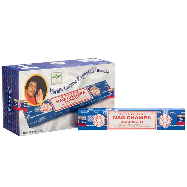 Nag Champa incense packaging with a person's face on the box