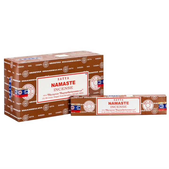 Satya Namaste incense packaging on a white background