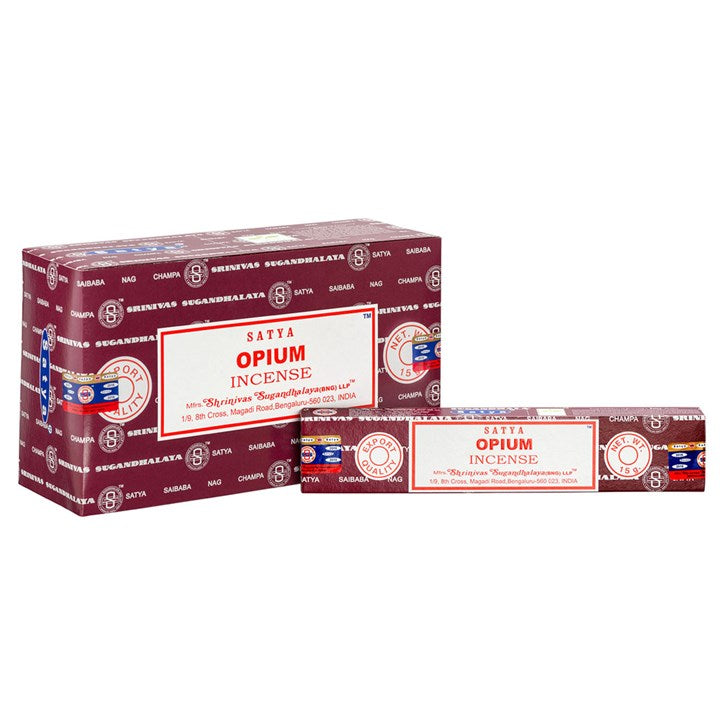 Two boxes of Satya Opium Incense on a white background