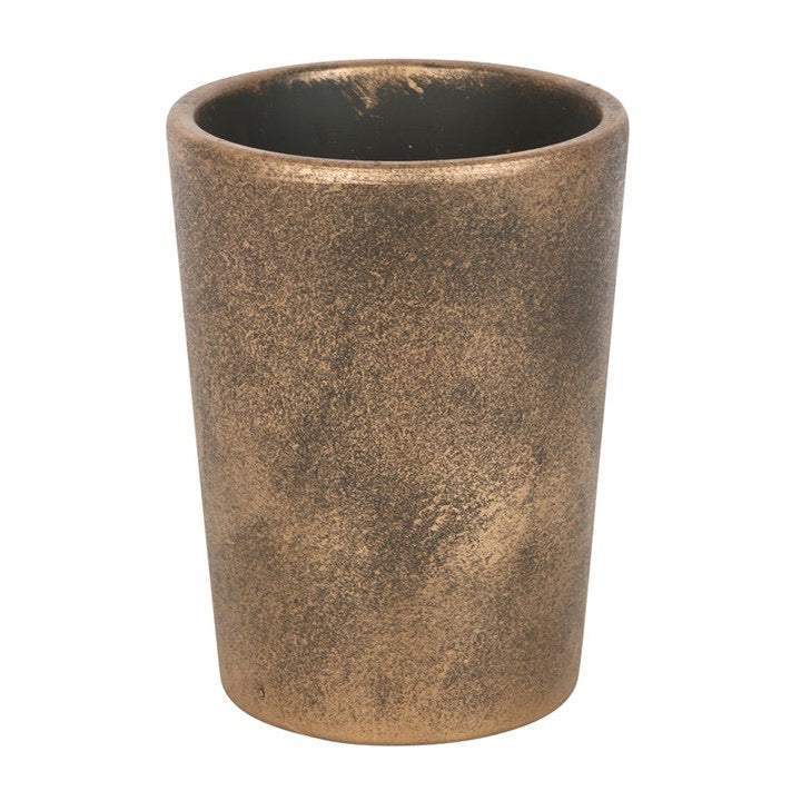riple Moon bronze terracotta plant pot — front view showing Lisa Parker artwork
