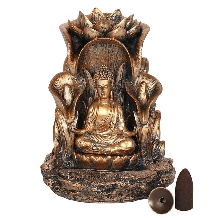 Bronze Buddha incense burner — side view showing size and detail