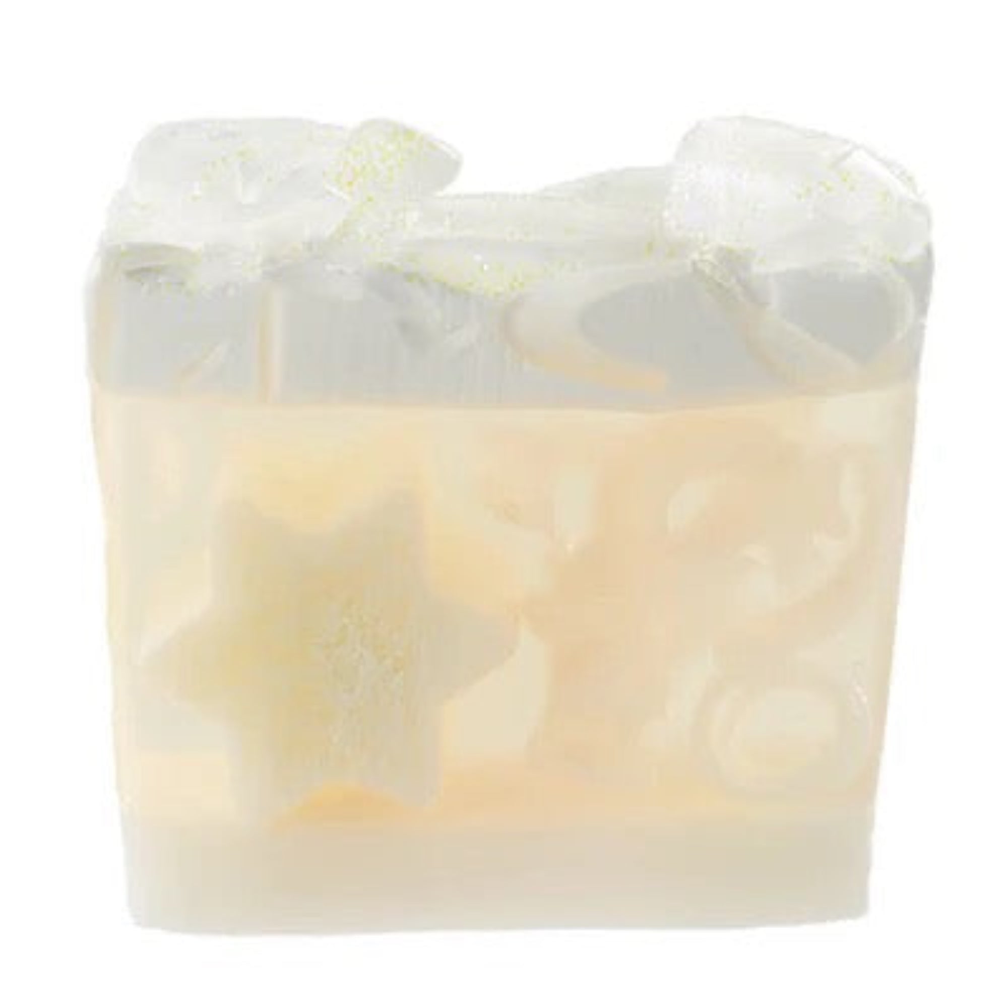 Bar of soap with a marbled design on a white background