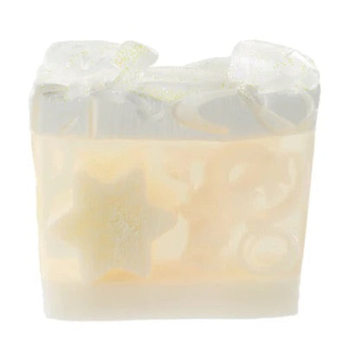 Bar of soap with a marbled design on a white background