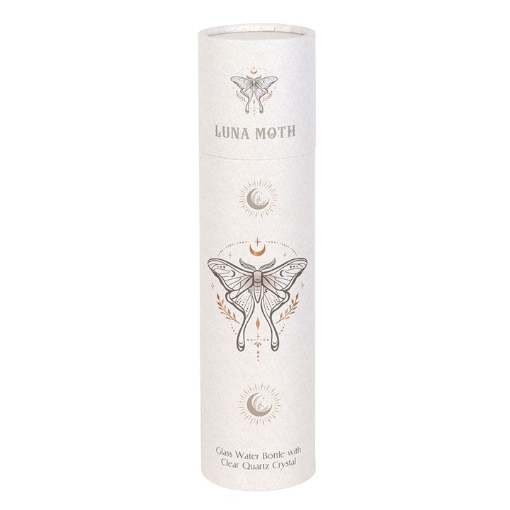 Luna Moth Glass Water Bottle with Clear Quartz Crystal – Crystal Infused Water Bottle & Gift