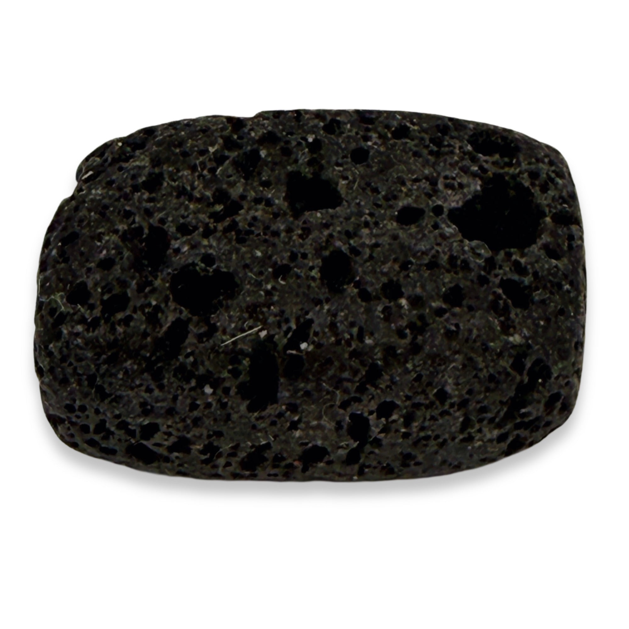 Black volcanic stone with a porous texture on a white background