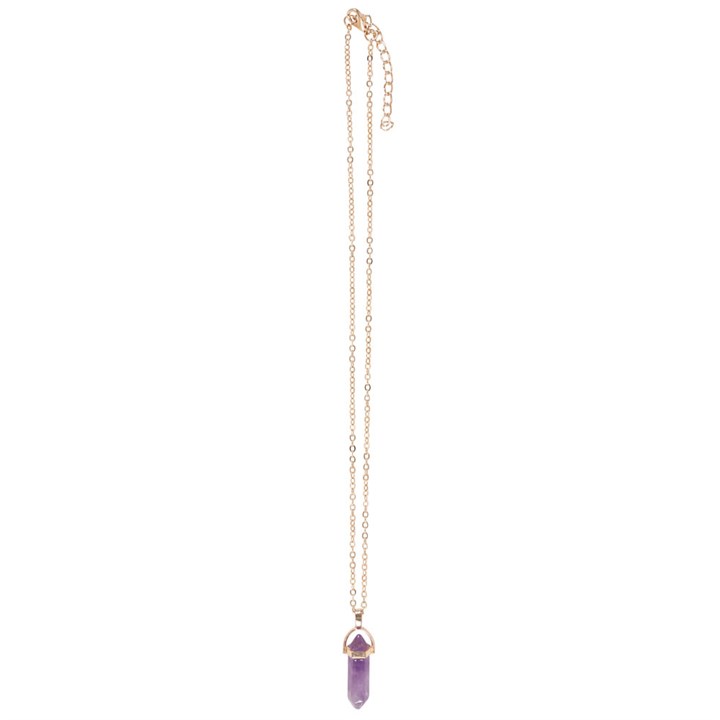 Necklace with a purple crystal pendant on a white background