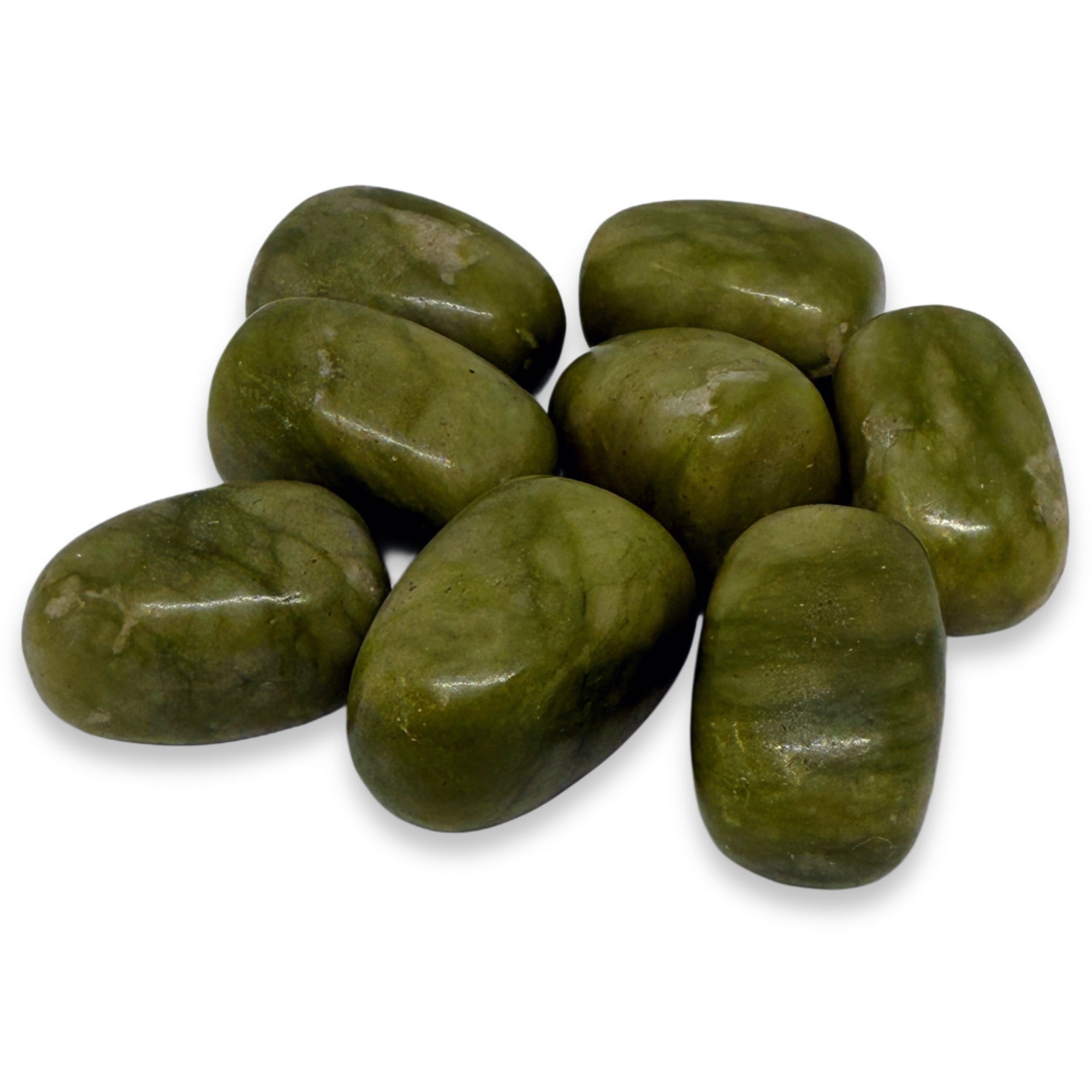 Green stones on a white background