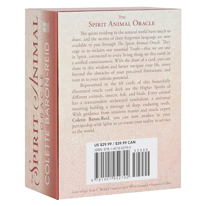 Back cover of 'The Spirit Animal Oracle' by Colette Baron-Reid with text and branding.