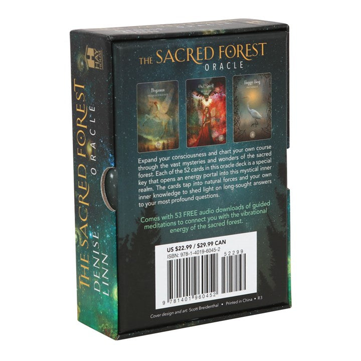 Box of 'The Sacred Forest Oracle' with images and text on a white background