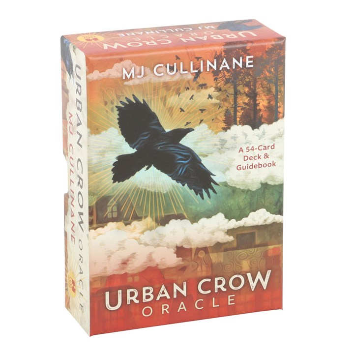 Box of 'Urban Crow Oracle' by MJ Cullinane with a crow illustration on a colorful background.