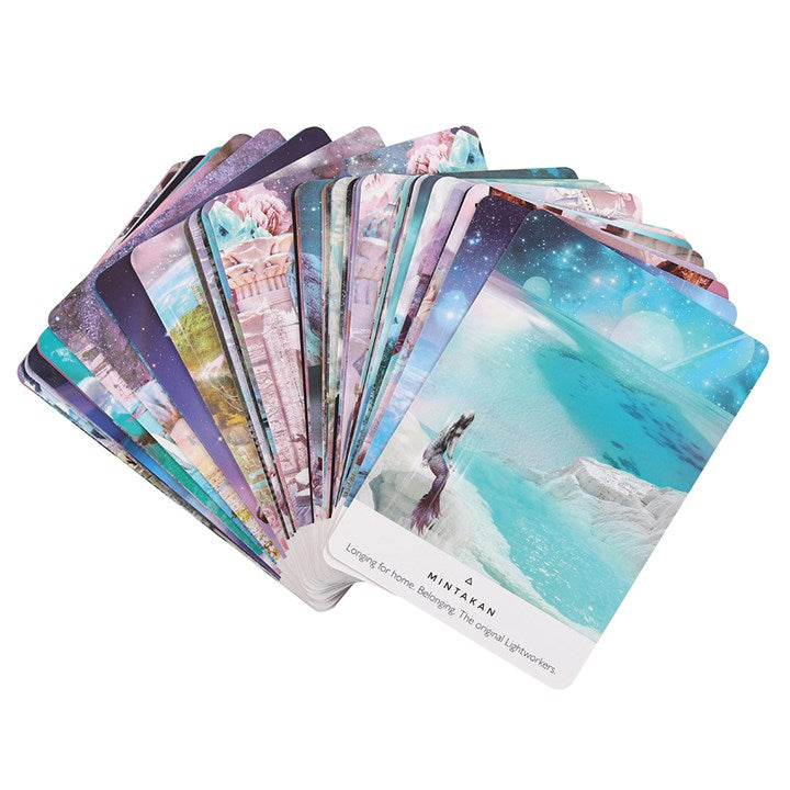 Set of tarot cards with scenic images on a white background