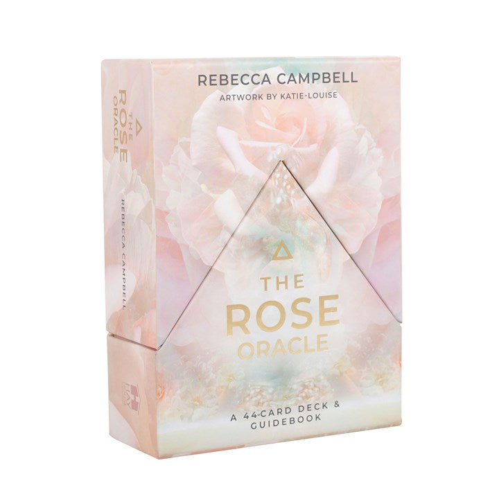 The Rose Oracle packaging with floral design and Rebecca Campbell branding.
