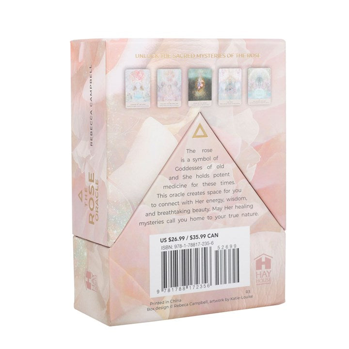 Back of a tarot card box with illustrations and text on a white background