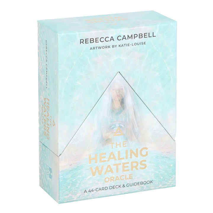 Box for 'The Healing Waters Oracle' with artwork by Katie Louise on a light blue background