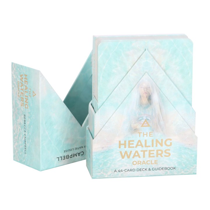 The Healing Waters Oracle card set packaging on a white background