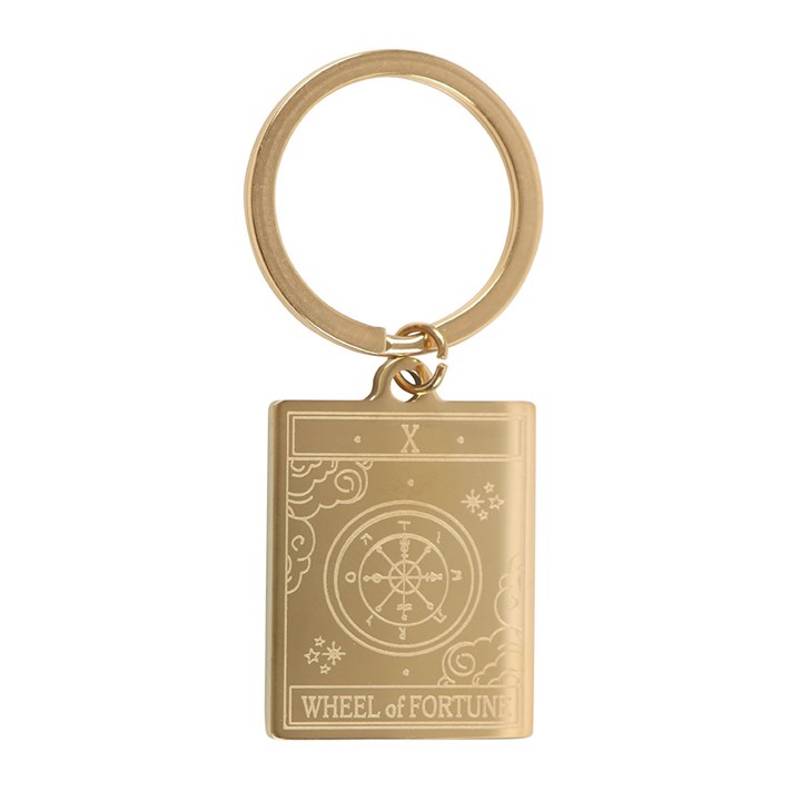 Gold keychain with 'Wheel of Fortune' design on a white background