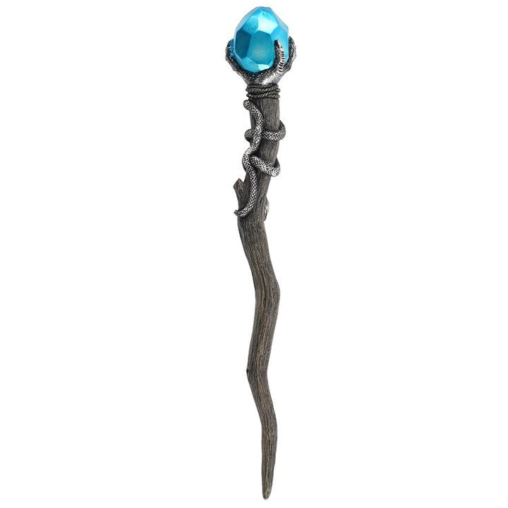 Fantasy staff with a blue gem on a white background