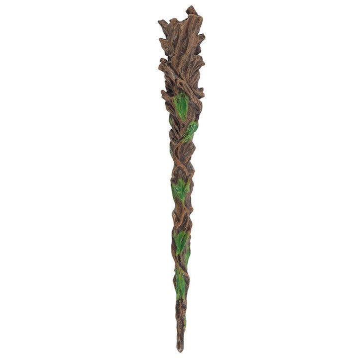 Decorative staff with leaf patterns on a white background
