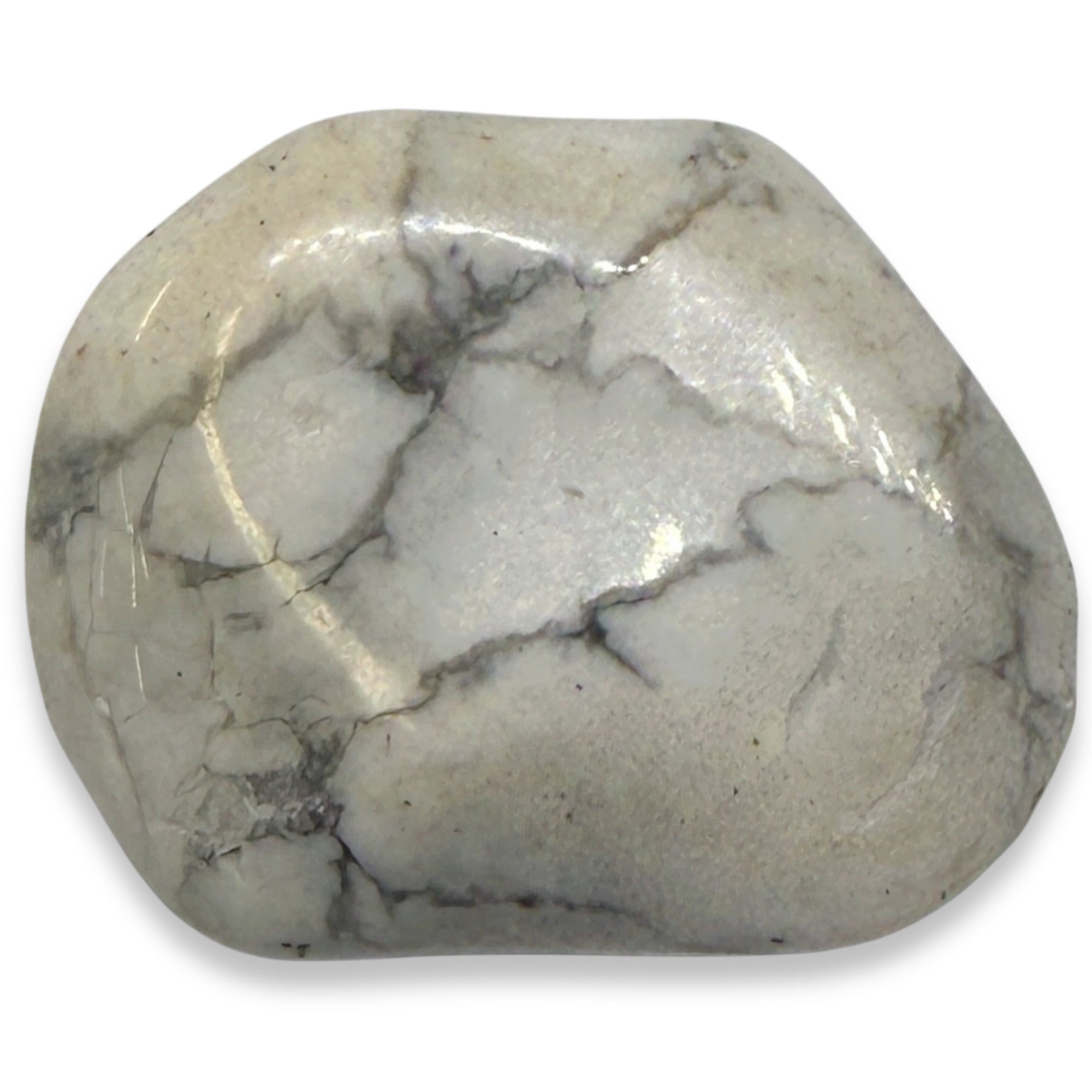 Polished stone with a marbled pattern on a white background